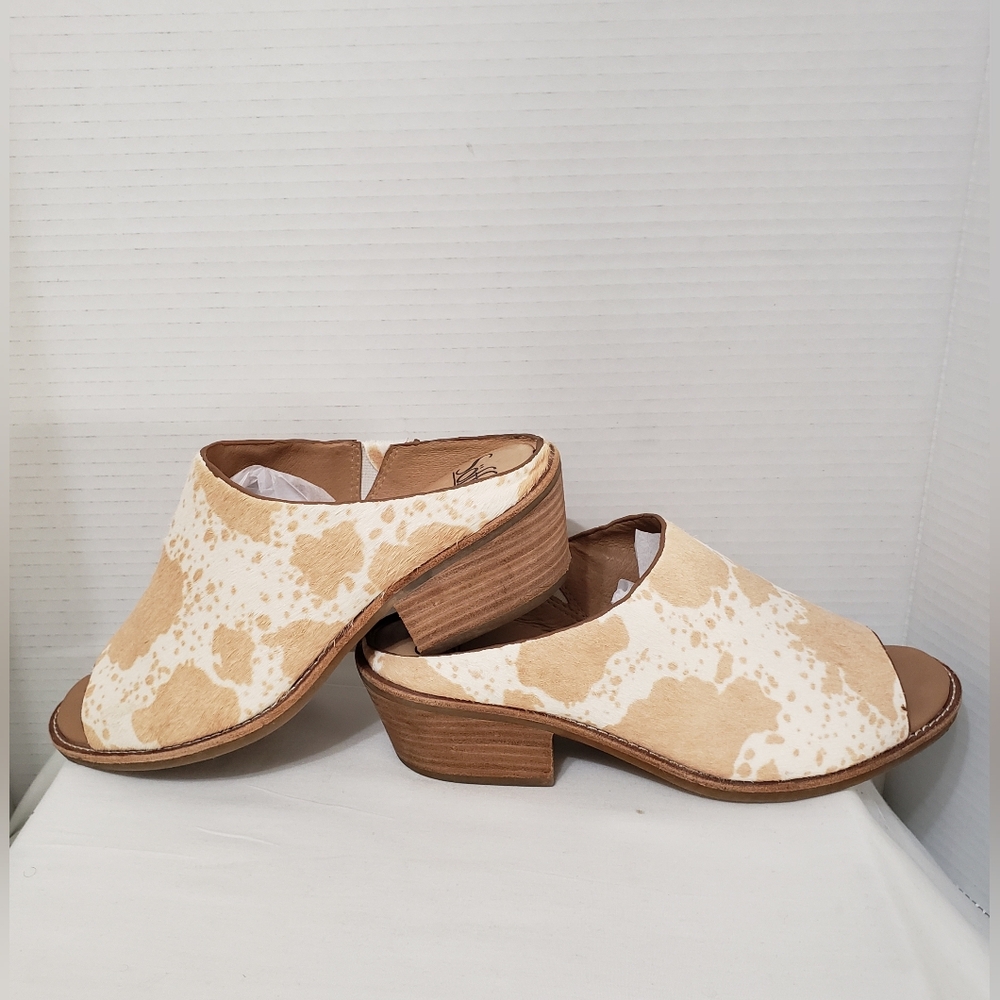 Söfft Aneesa Tan & Cream Leather Cow-Hair Peep-Toe Slide Sandals 8.5M